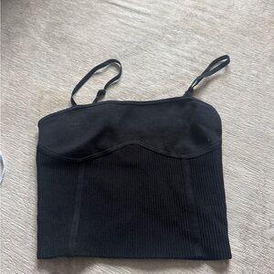 aritzia Aritzia Babaton Small Sculpt Black Rib Crop Cami Top,